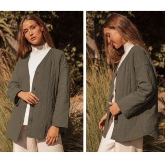 Lulus Olive Green Lightweight Quilted Fall Jacket Size M NWT - Picture 2 of 9